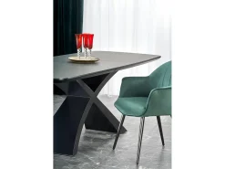 Mesa extensible cristal gris patas acero negro 180/220×89 cm