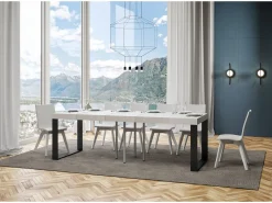 Mesa extensible cuadrada pequeña 90x90/246 cm Tiroz-Color Blanco-Soporte 4 pies-3 alargaderas gruesas