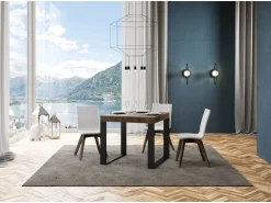 Mesa extensible cuadrada pequeña 90x90/246 cm Tiroz-Color Blanco-Soporte 2 pies-3 alargaderas finas