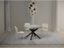 Mesa extensible cuadrada pequeña 90x90/194 cm patas acero antracita Karzy-Color Gris cemento