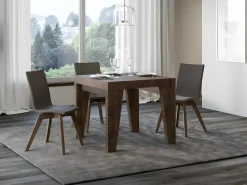 Mesa extensible cuadrada pequeña 90x90/246 cm Naxo-Color Marrón-Soporte 4 pies-3 alargaderas finas