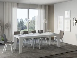Mesa extensible cuadrada pequeña 90x90/246 cm Naxo-Color Marrón-Soporte 4 pies-3 alargaderas gruesas