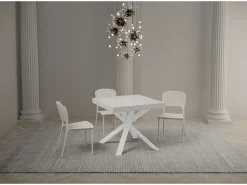 Mesa extensible cuadrada pequeña 90x90/194 cm patas acero blanco Karzy-Color Natural