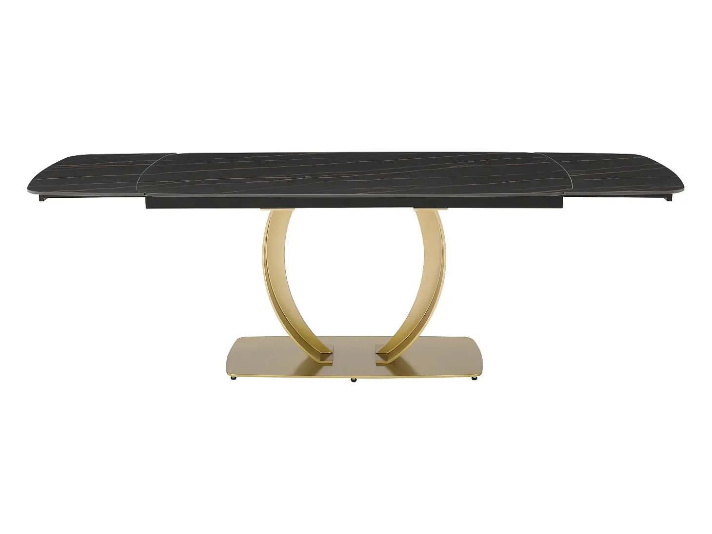Mesa extensible de comedor en cerámica y metal dorado - Efecto mármol negro - OLIFIA