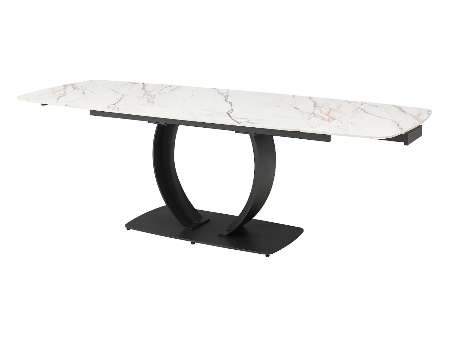 Mesa extensible de comedor en cerámica y metal negro - Efecto mármol blanco - OLIFIA