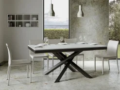 Mesa extensible de diseño con patas entrelazadas antracita Klass-Color Blanco-Ancho extensible
