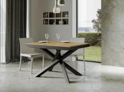 Mesa extensible de diseño con patas entrelazadas antracita Klass-Color Natural-Ancho extensible