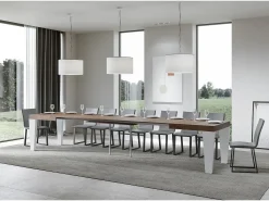 Mesa extensible de madera de nogal y patas de madera blanca de 6 a 20 plazas Kristo de 180 a 440 cm-Soporte 2 pies