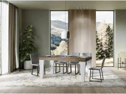 Mesa extensible de madera de nogal y patas de madera blanca de 6 a 12 personas Kristo L 180 a 284 cm-Base y soporte con ruedas