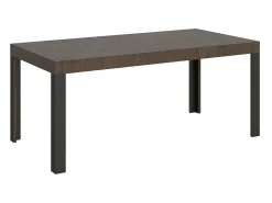 Mesa extensible de madera con 4 patas de madera y acero antracita Liva-Color Gris cemento-Base y soporte con ruedas-Ancho extensible