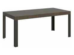 Mesa extensible de madera con 4 patas de madera y acero antracita Liva-Color Gris cemento-Soporte 4 pies-Ancho extensible