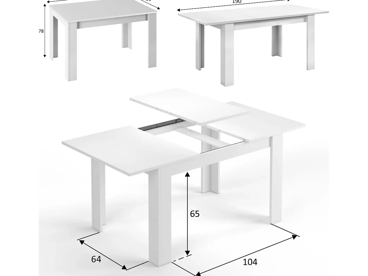 Mesa Extensible Fani Color Blanco, 140/190 (Ancho) 90 (Profundo) 78 (Altura) cm