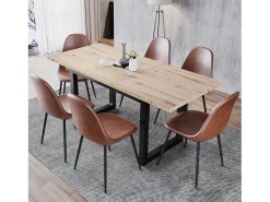 Mesa extensible industrial, MDF y metal, 140/180x80x75 cm, diseño moderno, color negro y madera natural (L140/180xP80xH75cm)