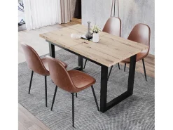 Mesa extensible industrial, MDF y metal, 140/180x80x75 cm, diseño moderno, color negro y madera natural (L140/180xP80xH75cm)