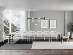 Mesa extensible Karamay Premium 120/380x90 cm fresno blanco patas antracita