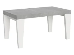 Mesa extensible madera gris hormigón y patas madera blanca 6 a 20 plazas Kristo 160 a 420 cm-Soporte 2 pies