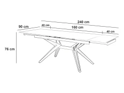Mesa extensible Match 3 (160/240 x 90 x 76 cm) en cerámica negra