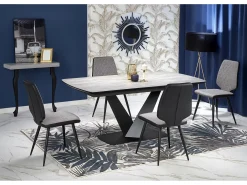 Mesa extensible MDF lacada gris patas acero negro 180/230×95 cm