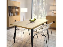 Mesa extensible MONDO – Tablero de roble y patas negras – 160 a 200 cm – Patas inclinadas de metal