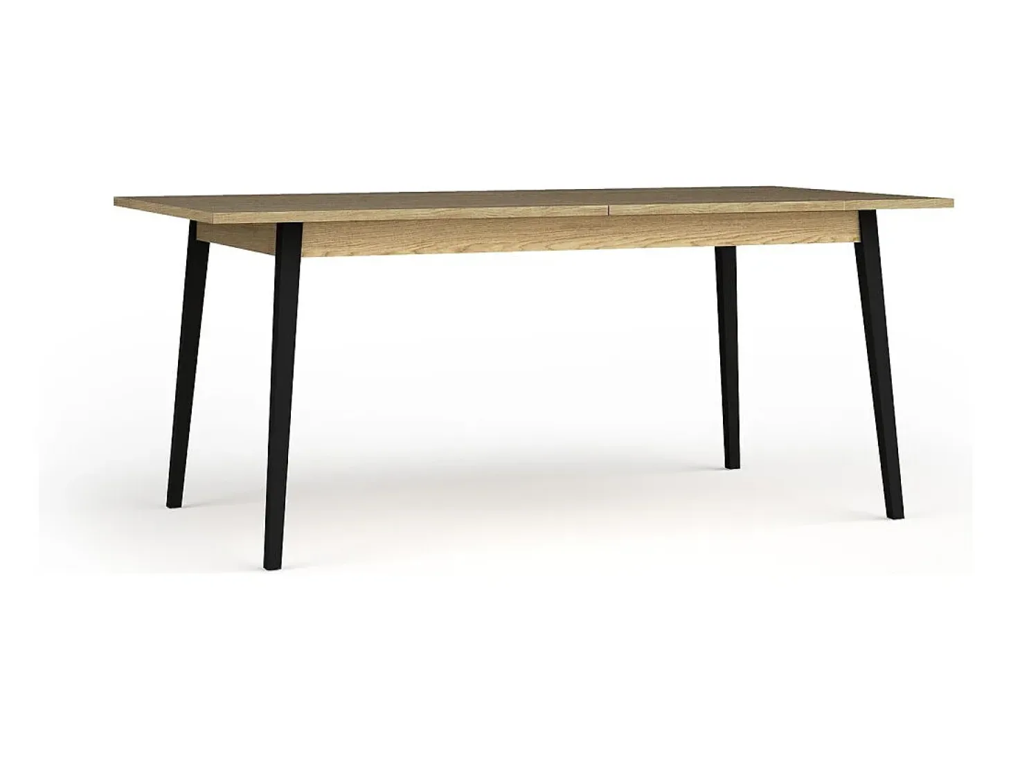 Mesa extensible MONDO – Tablero de roble y patas negras – 160 a 200 cm – Patas inclinadas de metal