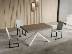 Mesa extensible Niket gris paloma 120/380x90 cm con patas blancas