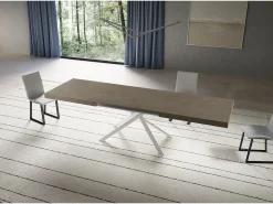 Mesa extensible Niket gris paloma 200/304x90 cm con patas blancas