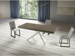 Mesa extensible Niket gris paloma 200/304x90 cm con patas blancas