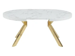Mesa extensible para 4 a 8 personas de MDF y acero - Efecto mármol blanco y Dorado - KOMONI