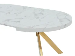 Mesa extensible para 4 a 8 personas de MDF y acero - Efecto mármol blanco y Dorado - KOMONI