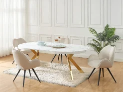 Mesa extensible para 4 a 8 personas de MDF y acero - Efecto mármol blanco y Dorado - KOMONI