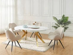 Mesa extensible para 4 a 8 personas de MDF y acero - Efecto mármol blanco y Dorado - KOMONI