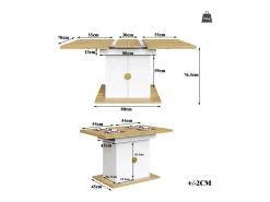 Mesa extensible para el comedor, la cocina y el salón, 110 (140) x 70 x 76 cm, chapa de madera con relieve, blanco