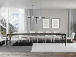 Mesa extensible rectangular para 6 a 16 personas L 120 a 380 cm madera de nogal y estructura de metal antracita Zakary