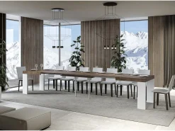 Mesa extensible rectangular en madera de nogal y blanco de 180 a 440 cm Ribo-Soporte 4 pies