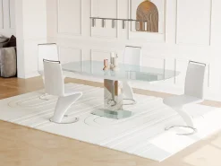 Mesa extensible TALICIA - Cristal templado y metal - Blanco