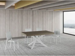 Mesa extensible Volantis gris paloma 160/420x90 cm con patas blancas