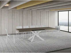Mesa extensible Volantis gris paloma 160/264x90 cm con patas blancas