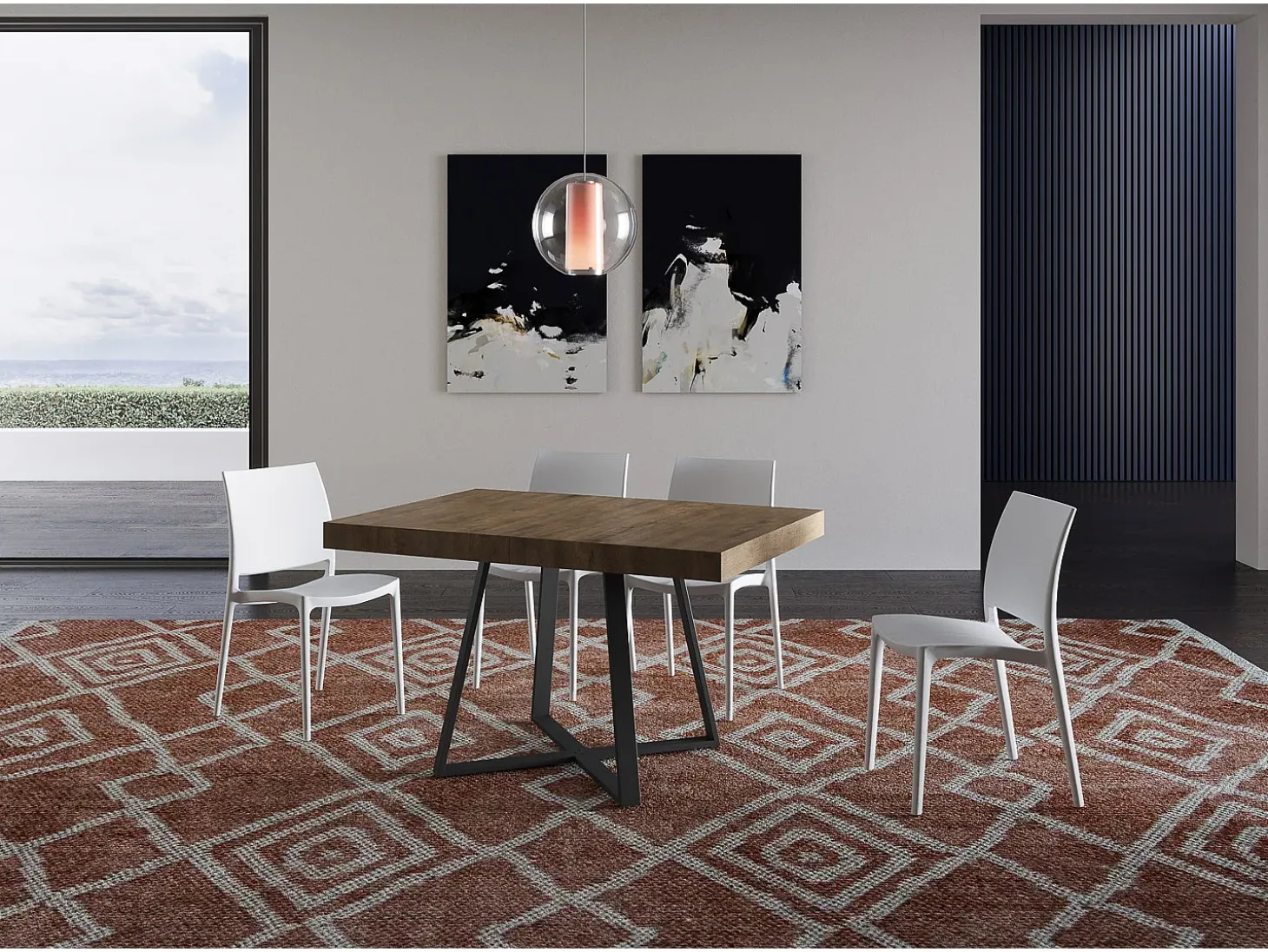 Mesa extensible 130/390x90 cm Abbraccio efecto madera nogal patas antracita