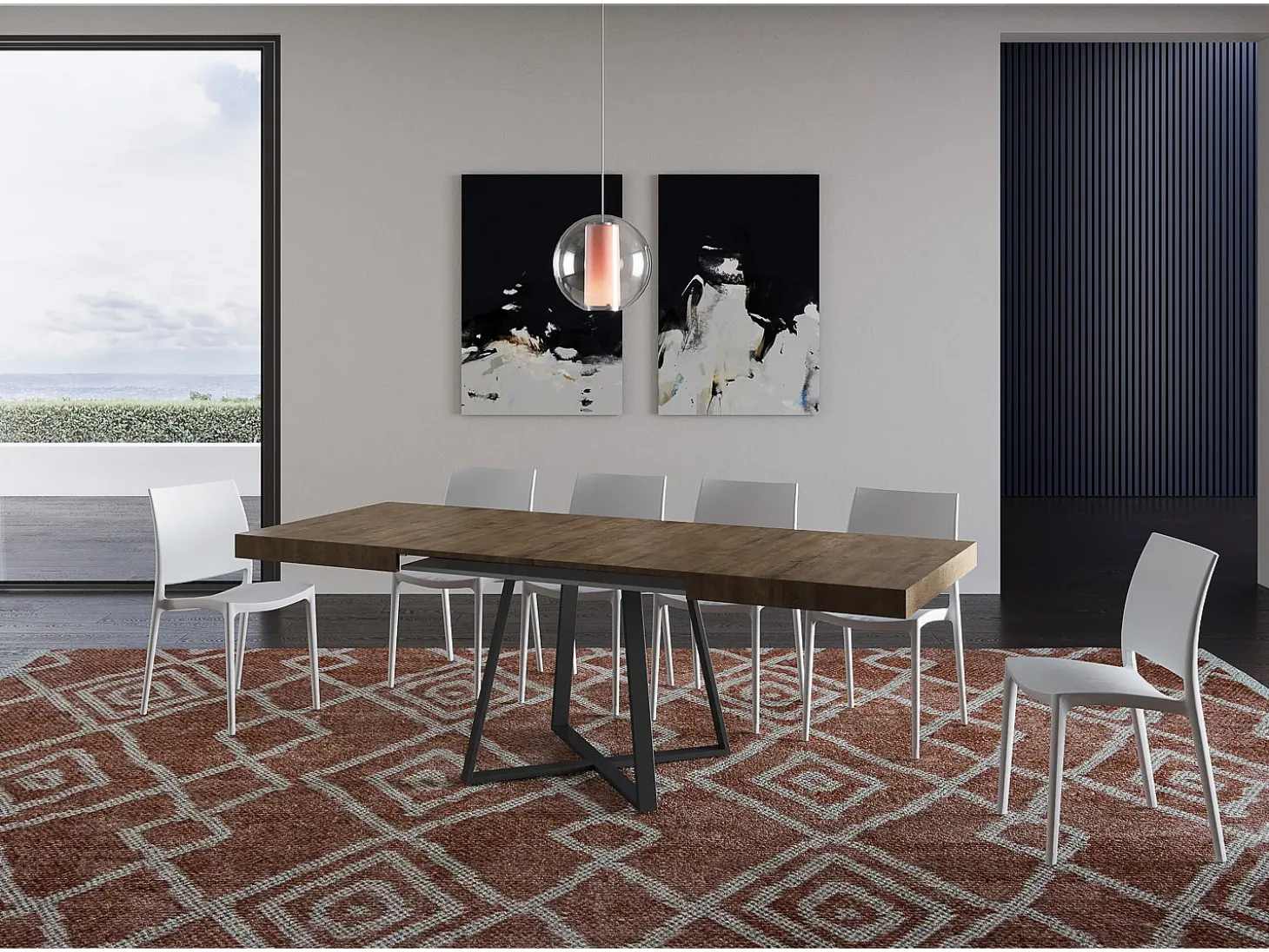 Mesa extensible 130/390x90 cm Abbraccio efecto madera nogal patas antracita