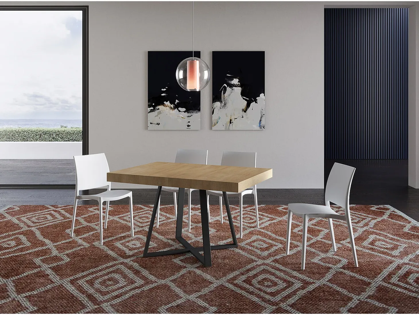 Mesa extensible 130/234x90 cm Abbraccio efecto madera roble natural patas antracita