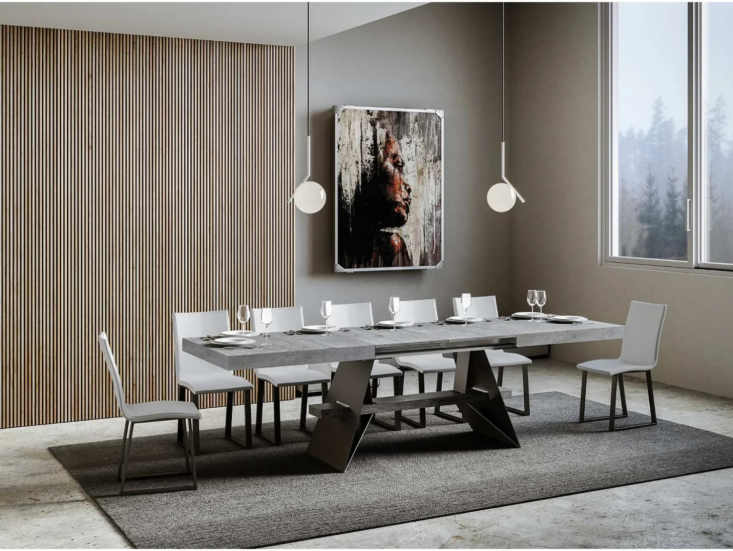 Mesa extensible 90x180/440 cm Baita Cemento estructura Antracita