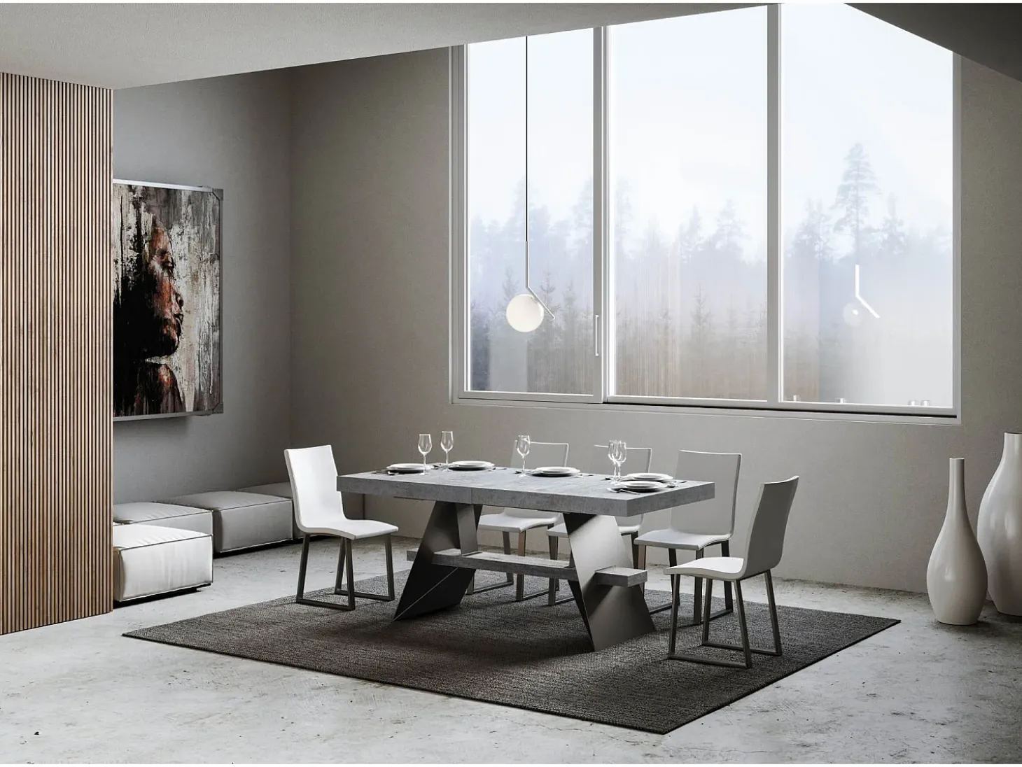 Mesa extensible 90x180/440 cm Baita Cemento estructura Antracita
