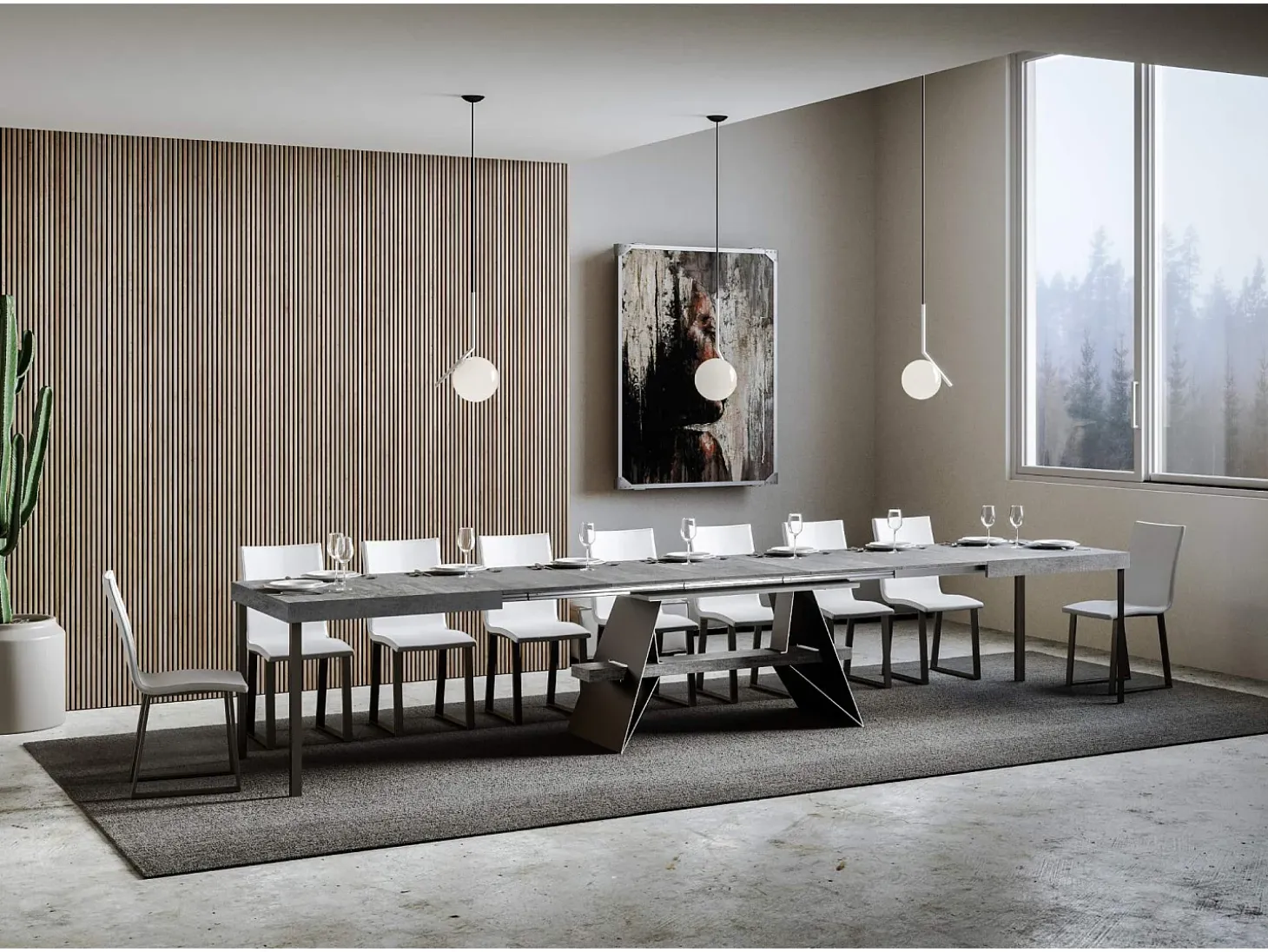 Mesa extensible 90x180/440 cm Baita Cemento estructura Antracita