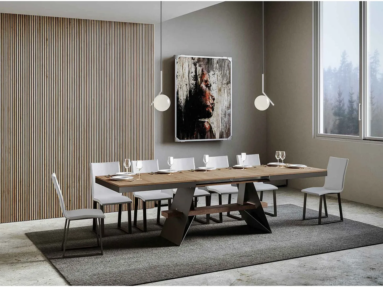 Mesa extensible 90x180/284 cm Baita Evolution Roble Natural estructura Antracita