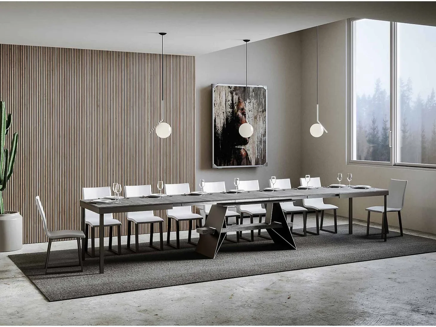 Mesa extensible 90x160/420 cm Baita Evolution Cemento estructura Antracita