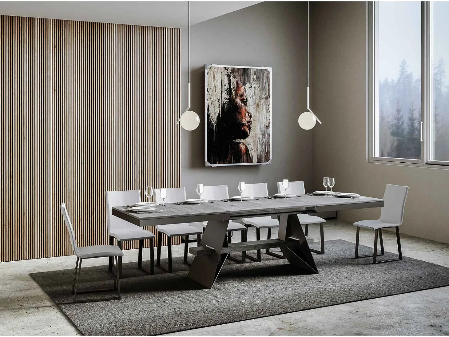 Mesa extensible 90x160/420 cm Baita Evolution Cemento estructura Antracita