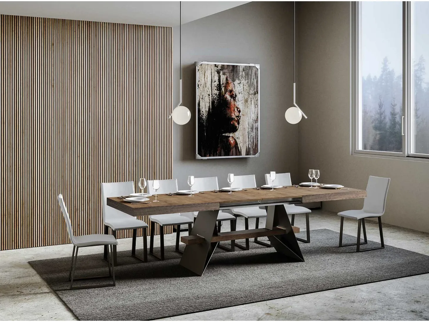 Mesa extensible 90x180/284 cm Baita Nogal estructura Antracita