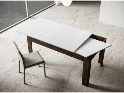Mesa extensible 90x160/220 cm Bibi Mix tapa Fresno Blanco patas Nogal