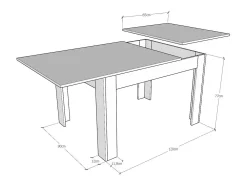 Mesa extensible 90x120/180 cm Bibi Mix tapa Blanco Espatulado patas Antracita Espatulado