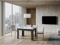 Mesa extensible 90x120/180 cm Bibi Mix tapa Blanco Espatulado patas Antracita Espatulado
